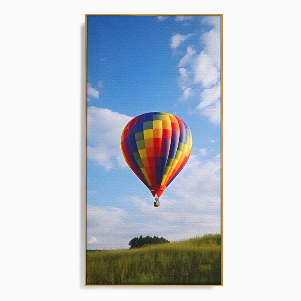 Tablou canvas cu tablou canvas cu balon cu aer cald, in rama de aluminiu auriu